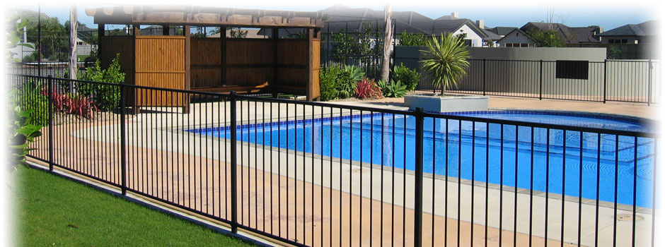 pool with iron fence
